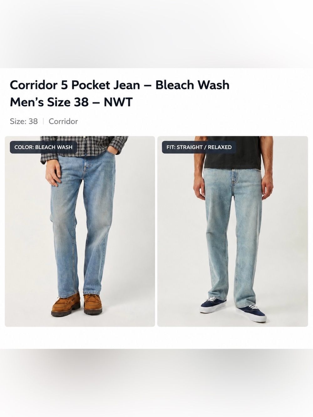 Corridor NYC - 5 Pocket Jean Bleach Wash Men’s Size 38 NWT Straight Relaxed Fit